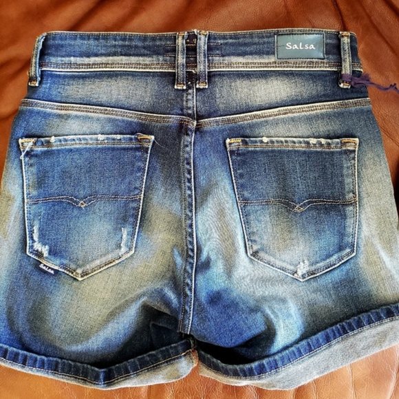 SALSA Denim Distressed Faded Button Fly Shorts NWT - Picture 2 of 5